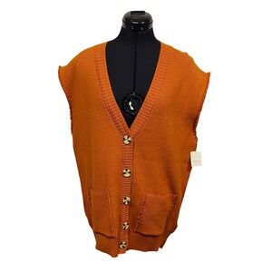 Free People Oakleigh Oversized Ribbed Sleeveless Knit Sweater Vest Orange XS NWT
